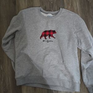 Columbia Heather Gray Sweatshirt with Red Plaid Bear